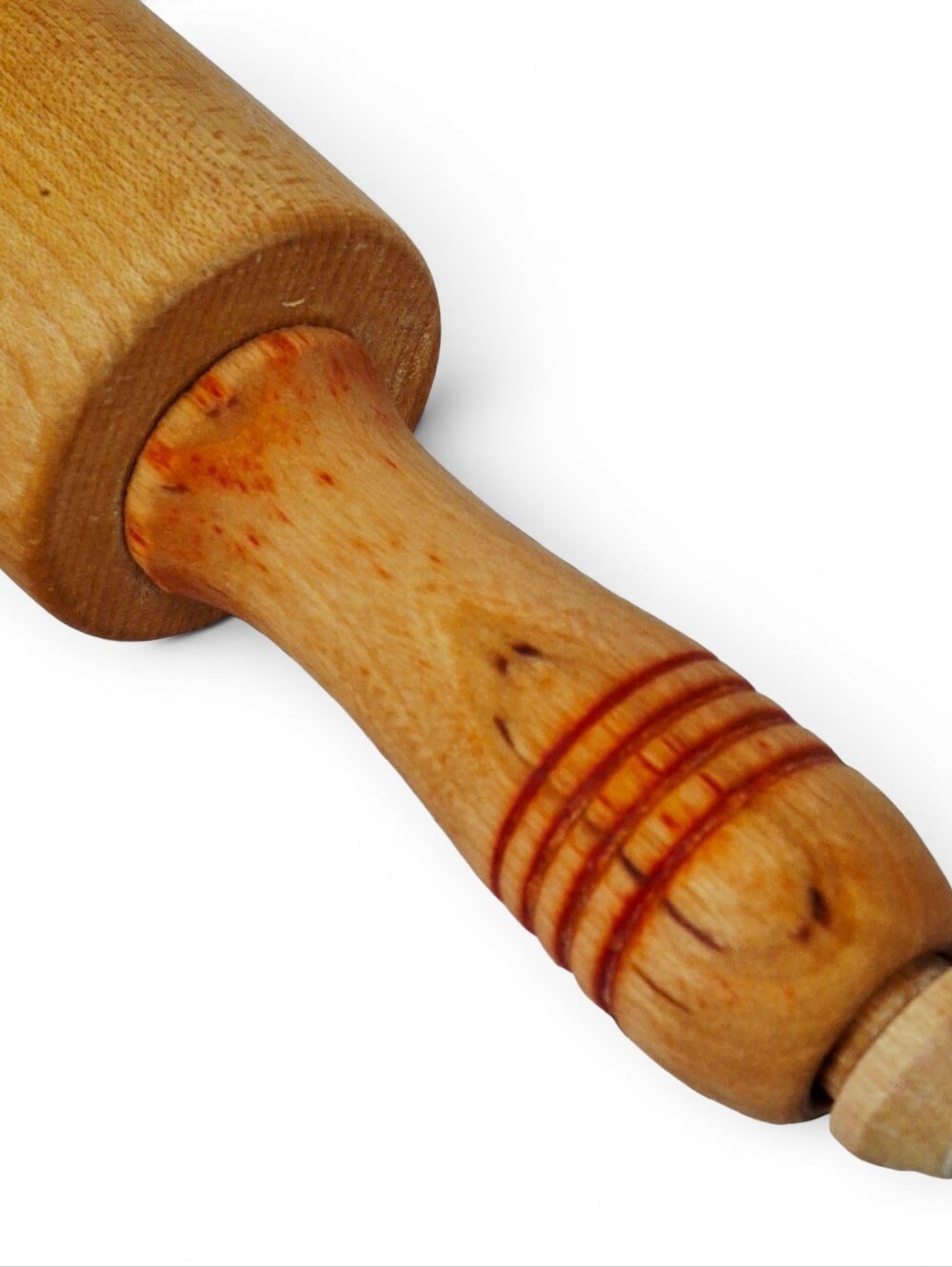 Vintage Faded Red Rolling Pin Grooved Handles Kitchen Collectible USA